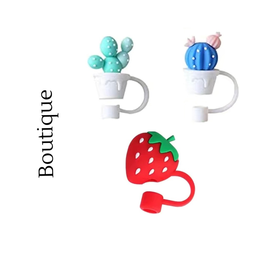 3 Piece Strawberry and Cactus Simple Modern Straw Covers